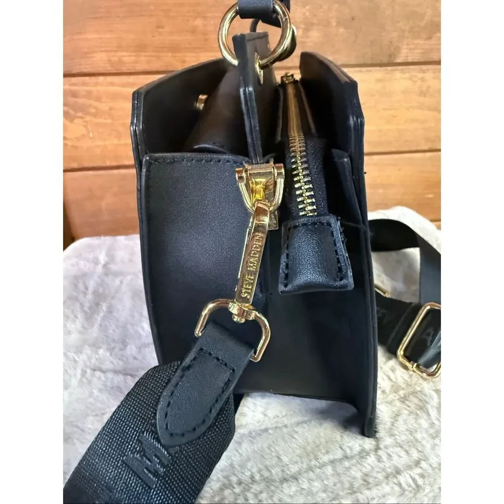 Steve Madden Bevelyn Rhinestone Crystal Logo Crossbody/Tote Black/Gold/Silver